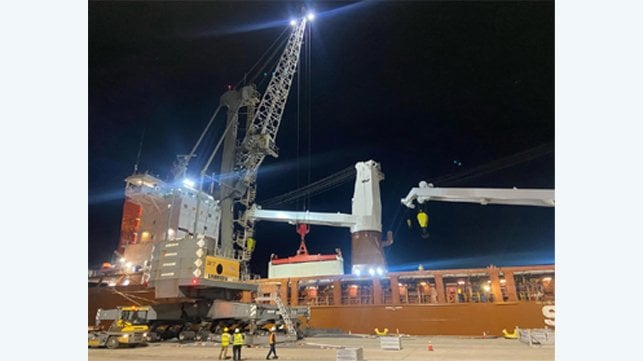 Cargo ship loading for Antarctica resupply mission