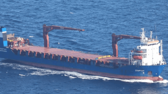 The military cargo ship Sparta II, which recently completed loading and left Tartus (Portuguese Navy file image)