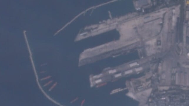 The Russian Navy berths on the north side of Tartus' port were largely empty on Tuesday, Dec. 10 (Sentinel-2)