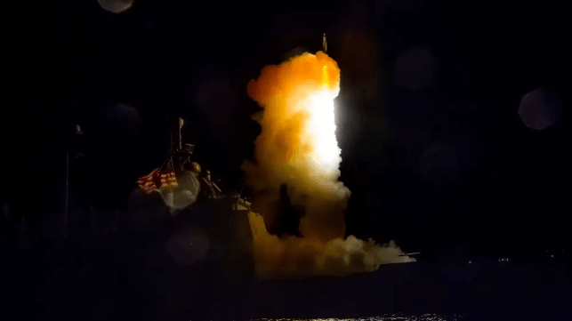 A U.S. Navy warship launches an air defense missile (U.S. Navy file image)