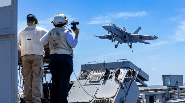 A fighter comes in for a landing aboard USS Harry S. Truman, 2024 (USN file image)
