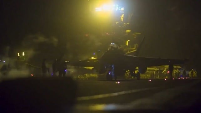 Crew of the carrier USS Harry S. Truman launch another round of airstrikes on Houthi positions, March 19 (USN)