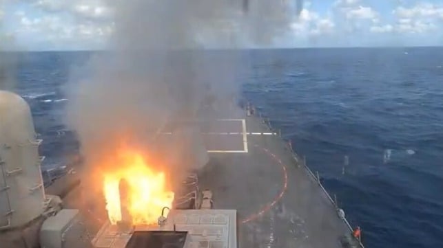 Tomahawk missile launch from a destroyer