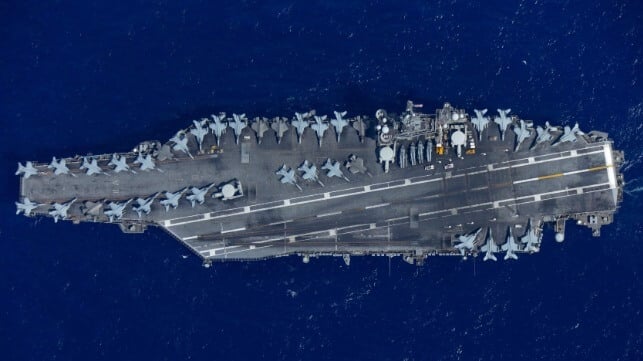 USS Abraham Lincoln under way during Rim of the Pacific 2022. LS3 Bailey Szramowski allegedly sold Percocet pills aboard Lincoln during her 2022 deployment (USN)