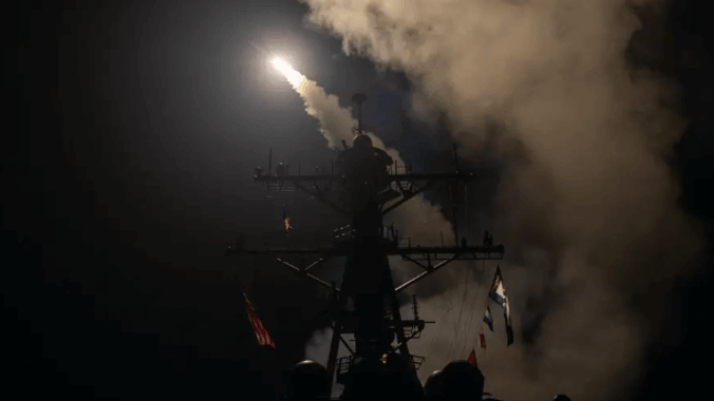 Destroyer USS Gravely launches an air defense missile at a Houthi aerial threat (U.S. Navy file image)