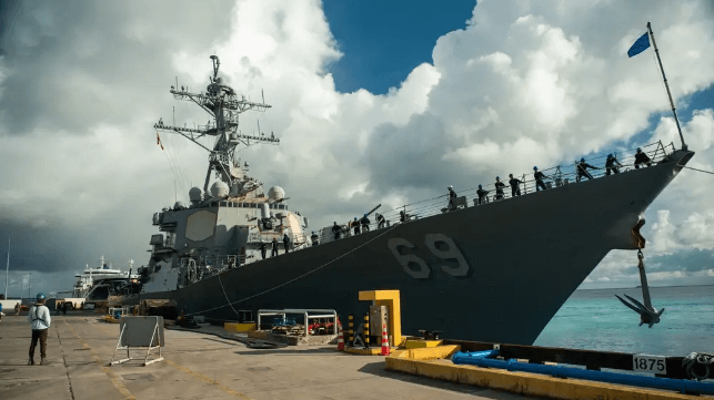 Destroyer USS Milius at the strategic naval base at Diego Garcia, British Indian Ocean Territories (U.S. Navy)