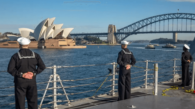 Sydney Opera House as seen from the deck of the LCS USS Canberra