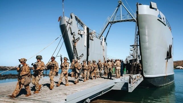 U.S. Army landing craft with ramp down 