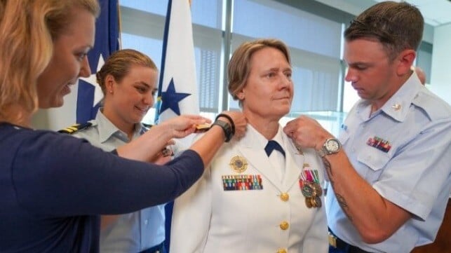 Former Commandant Adm. Linda Fagan at her swearing-in, 2022 (USCG file image)