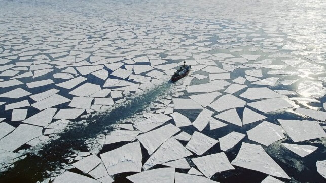 Icebreaker in field of geometric icebergs