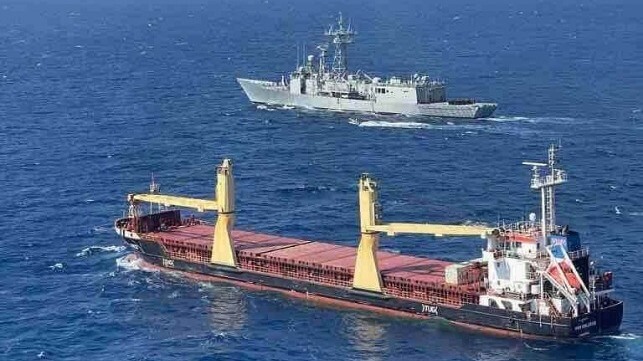 bulker and warship EUNAVFOR