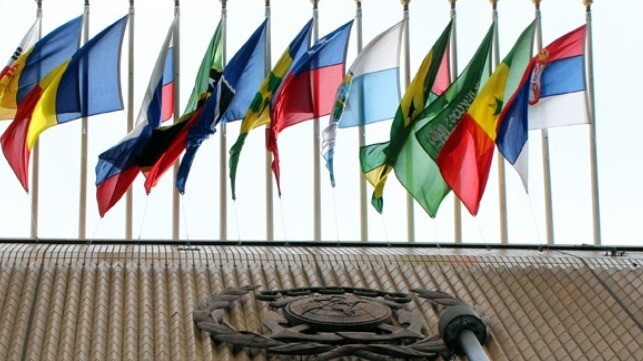 IMO headquarters with flags
