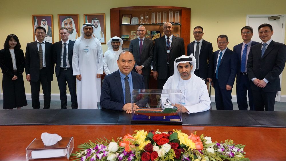 Mr. Dagher Al Marar, CEO of ESNAAD and Mr. Simon Liang, Chairman and CEO of Sinopacific Shipbuilding Group at signing ceremony
