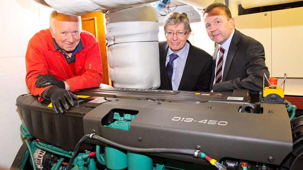 L-R: Jeff Grice, Derek Bate and Bobby Pollock aboard the Kathleen & May with new Volvo Penta engine