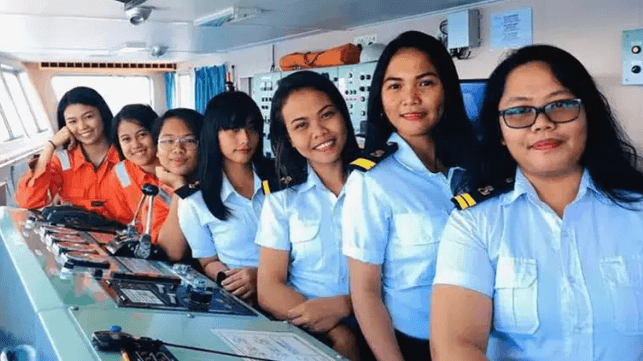 Female crewmembers on the bridge of a ship