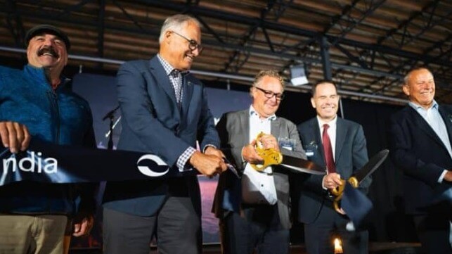 Washington Gov. Jay Inslee (second from left) joins the ribbon-cutting for the new Echandia factory, July 31 (Echandia)