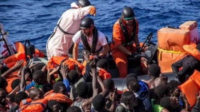 MSF personnel engage in an at-sea rescue in the Central Mediterranean (MSF file image)