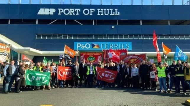 British seafarers protest P&O Ferries' decision to lay off British mariners, 2022 (RMT)