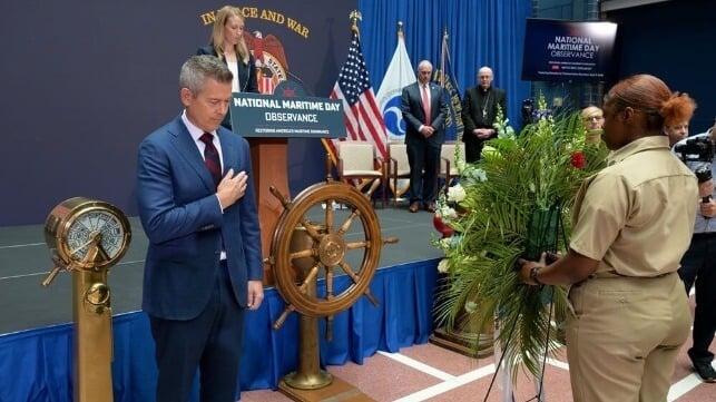 Secretary of Transportation Sean Duffy (center left) joins a recognition ceremony for National Maritime Day (U.S. DOT)