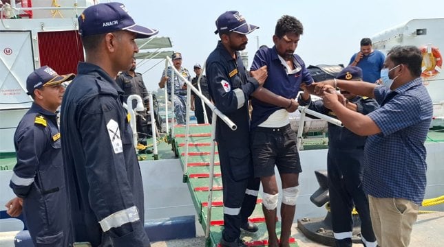 survivors of collision of fishing boat and tanker