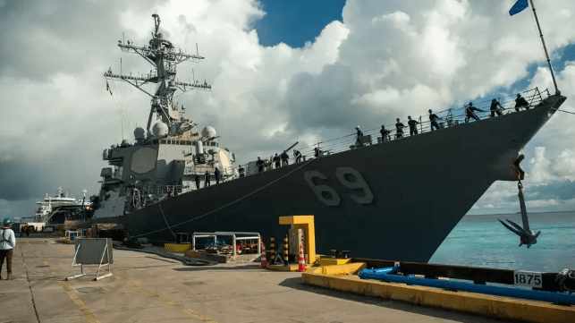 Destroyer USS Milius at the strategic American naval base at Diego Garcia, British Indian Ocean Territories (U.S. Navy)