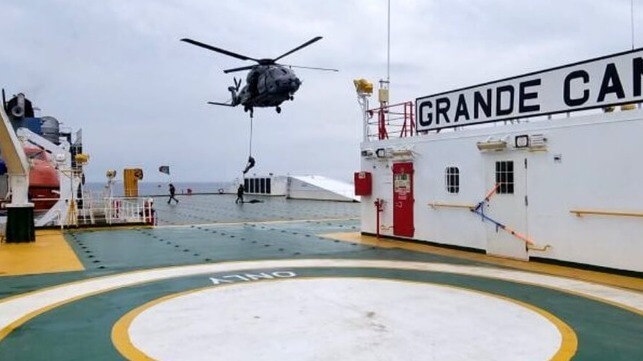 simulated piracy response on cargo ship by Italian Navy 