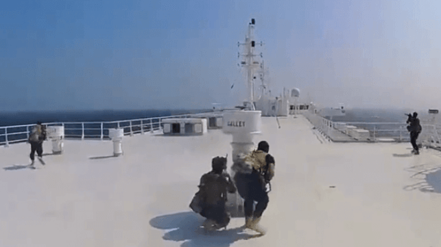 Houthi fighters hijack the car carrier Galaxy Leader, Nov. 2023 (Houthi Military Media)