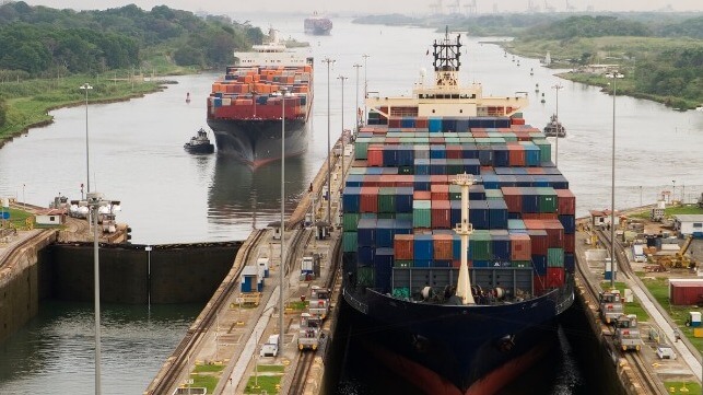 Panama Canal locks with container ships