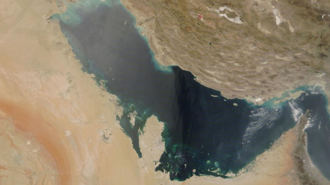 NASA satellite image of the Strait of Hormuz and the Persian Gulf