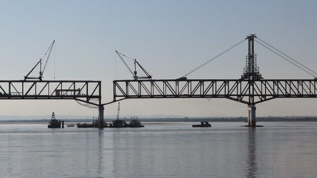 Photo of a bridge under construction over the Irrawaddy River in Myanmar