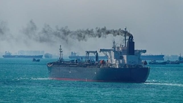 Tanker with black smoke