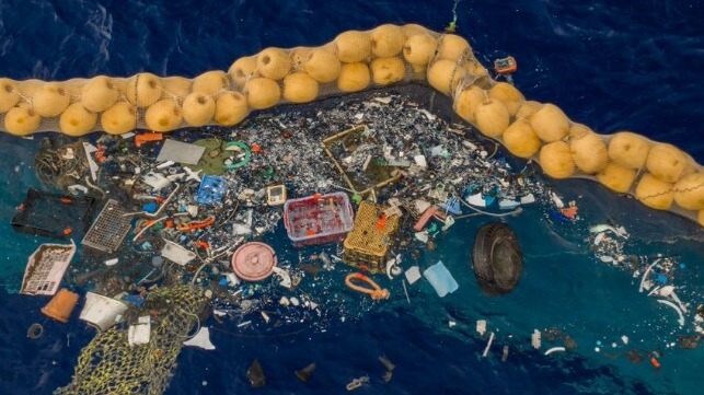 Ocean plastic waste in a catching machine