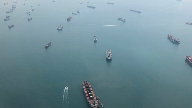 Ships at anchor off Singapore