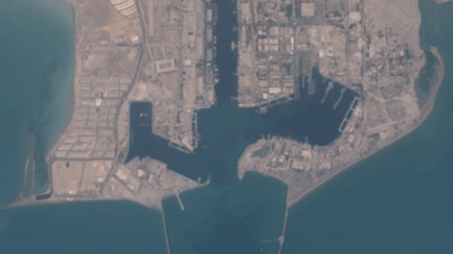 Bandar Abbas naval basin empty on 4 October 2024 (Sentinel 2, 10m/pixel resolution)