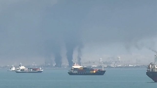 smoke rising from Bandar Abbas