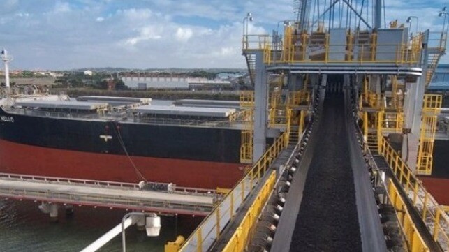 Newcastle coal terminal loading equipment with a bulker in the background
