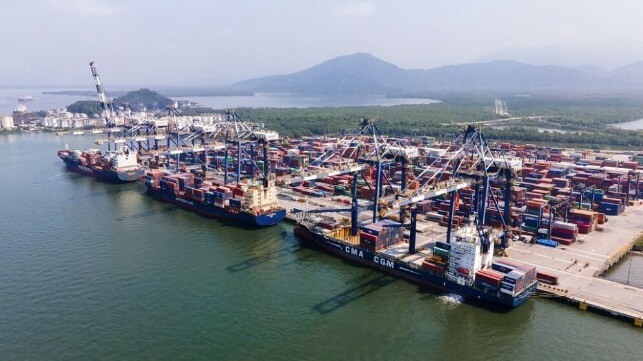 DP World Santos container terminal with three ships
