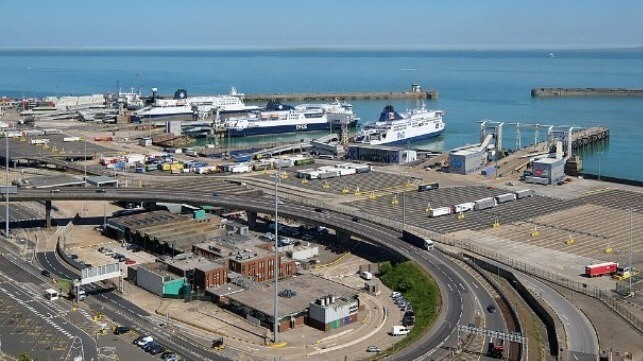 Port of Dover eastern docks with three ferries at berth