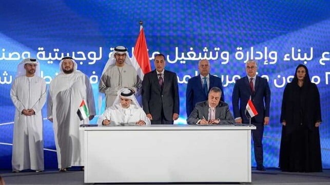  AD Ports Regional CEO Ahmed Al Mutawa (center left) and SCZONE's Adm. Mohamed Ahmed Mahmoud (center right) sign a new lease for East Port Said (AD Ports)