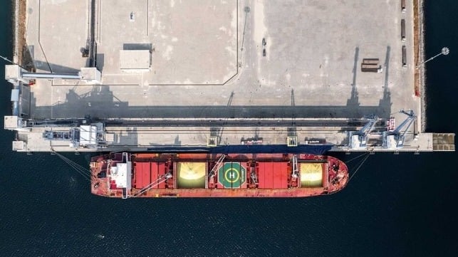 Port of Lobito mineral terminal's first port call, a bulk sulfur delivery, July 2024 (Trafigura)