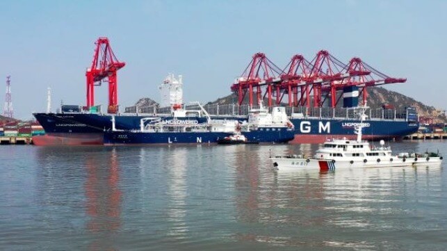 First China LNG ship-to-ship bunkering for CMA CGM in Shanghai