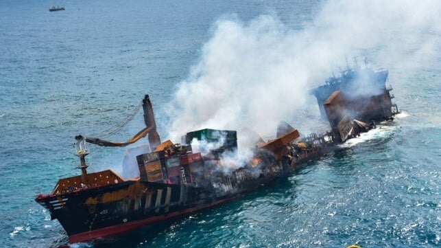 burning containership