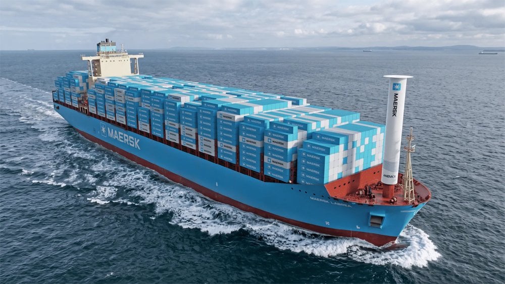 wind rotor installed on a containership