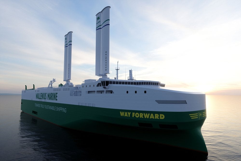 wing sails fitted on car carrier