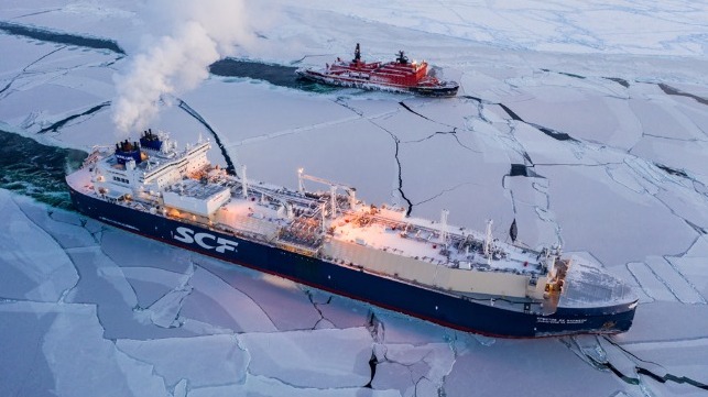 LNG carrier on winter transit of Northern Sea Route