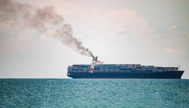 containership emitting smoke