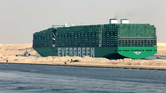 Ever Ace under way in the Suez Canal, a sight no longer seen. Evergreen is among the many shipping lines that now avoid the Red Sea and Suez Canal because of the Houthi threat (SCA file image)