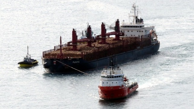 disabled bulker towed to the dock in New Zealand