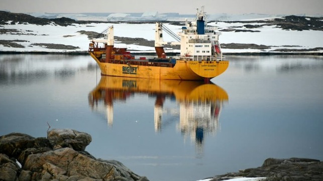 supply ship grounds in Antarctic