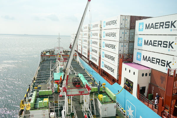 Laura Maersk methanol bunkering Singapore deck shot